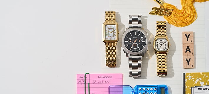 Gif of graduation gifts on a table.