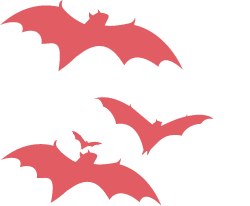 Detalles en forma de murciélagos rojos.