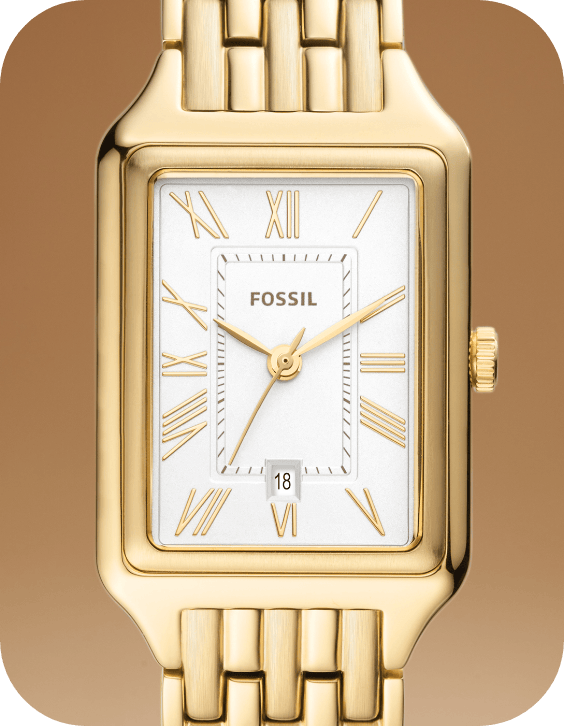 GIF di un orologio Raquel color oro con un quadrante color argento satinato o un quadrante in madreperla con una cornice interna in cristallo.
