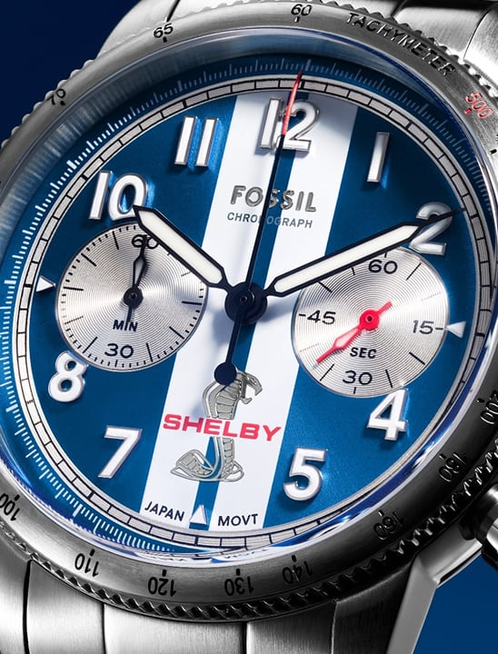 Close up image of Fossil x Shelby watch.