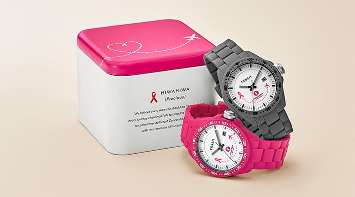 breast cancer tin and watch