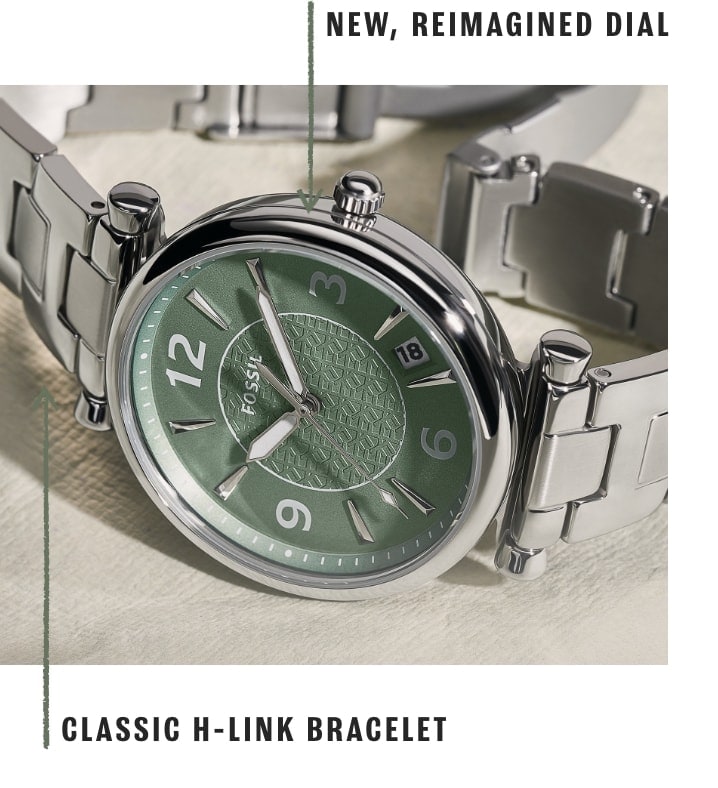 A two-tone Carlie watch. New, re-imagined dial. Classic H-link Bracelet