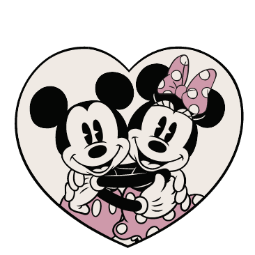 Animation of Mickey Mouse and Minnie Mouse with hearts.