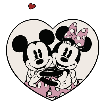 Une animation de Mickey et Minnie Mouse avec des cœurs.