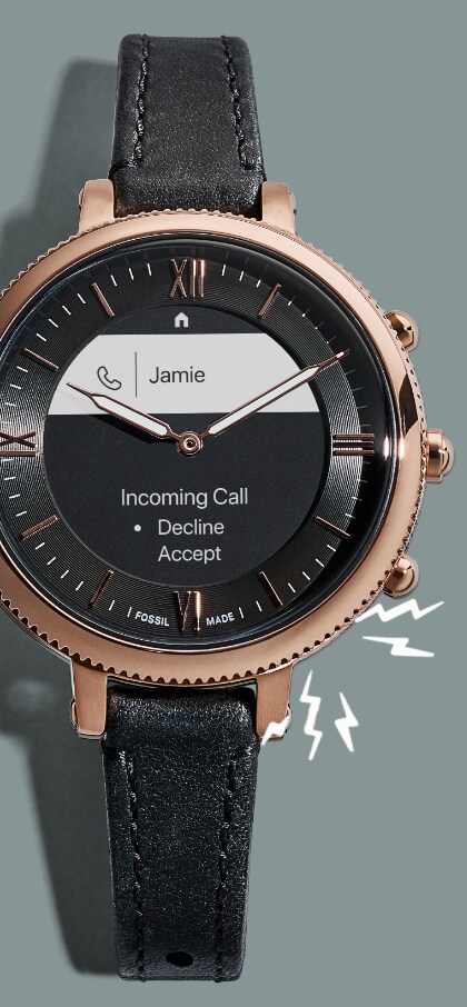 A Hybrid HR Smartwatch with alternating faces showing various functions.