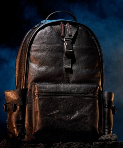The black leather Batman x Fossil backpack.
