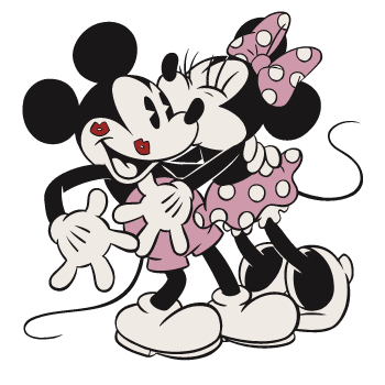Animation of Mickey Mouse giving Minnie Mouse hearts.