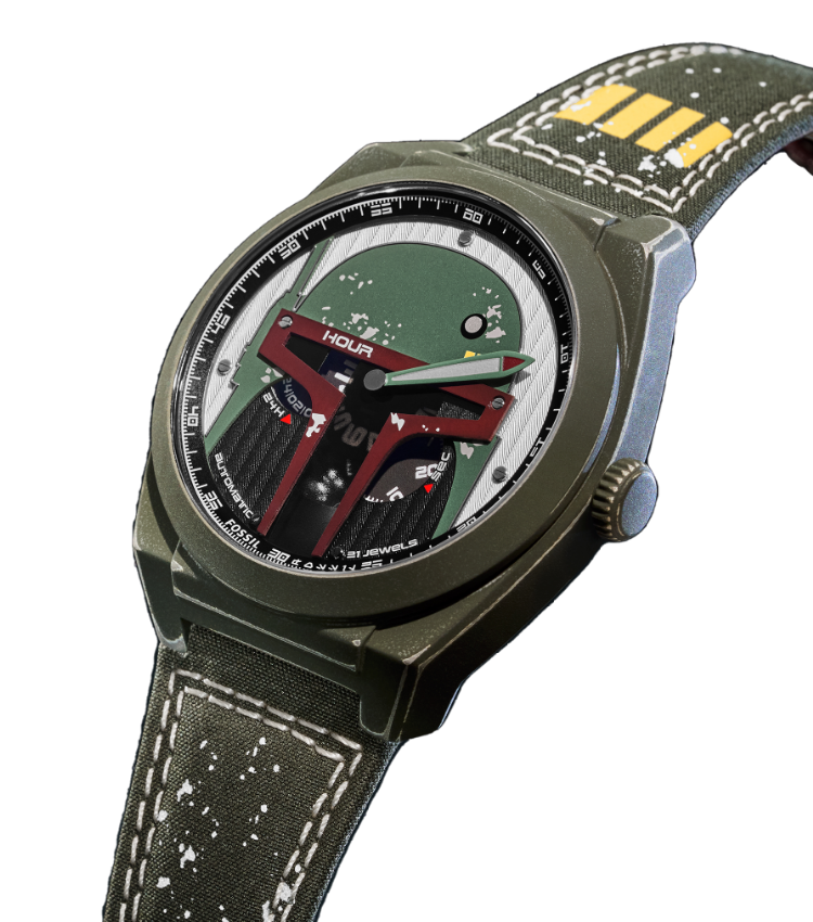 Eine Uhr Boba Fett vor einem Sternenhintergrund