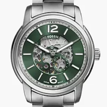 Montre Fossil Heritage automatique, avec un bracelet en cuir marron.