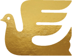 A gold-colored bird graphic.