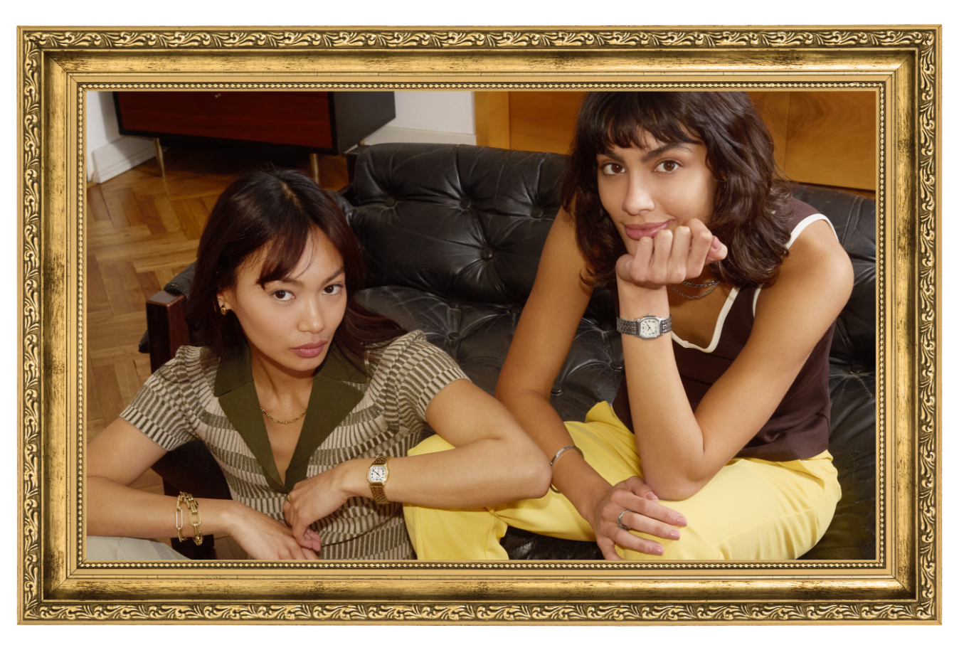 Two women wearing the Harlow watch.
