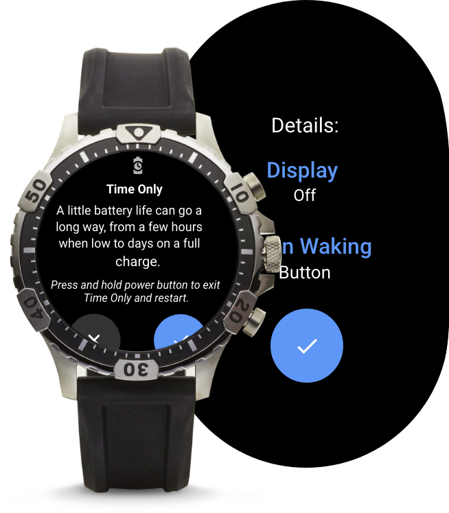 Uno smartwatch Gen 5 LTE che mostra diverse modalità di batteria.