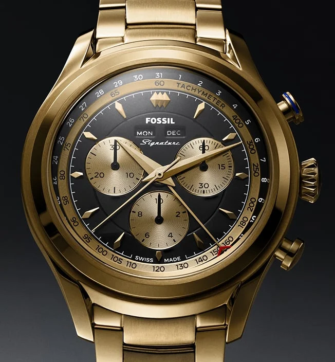 Beautiful image of the blue-dialled Master Calendar Chronograph watch from the Signature CS-1 watch collection.