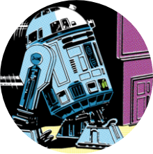 A comic book-style illustration of R2-D2