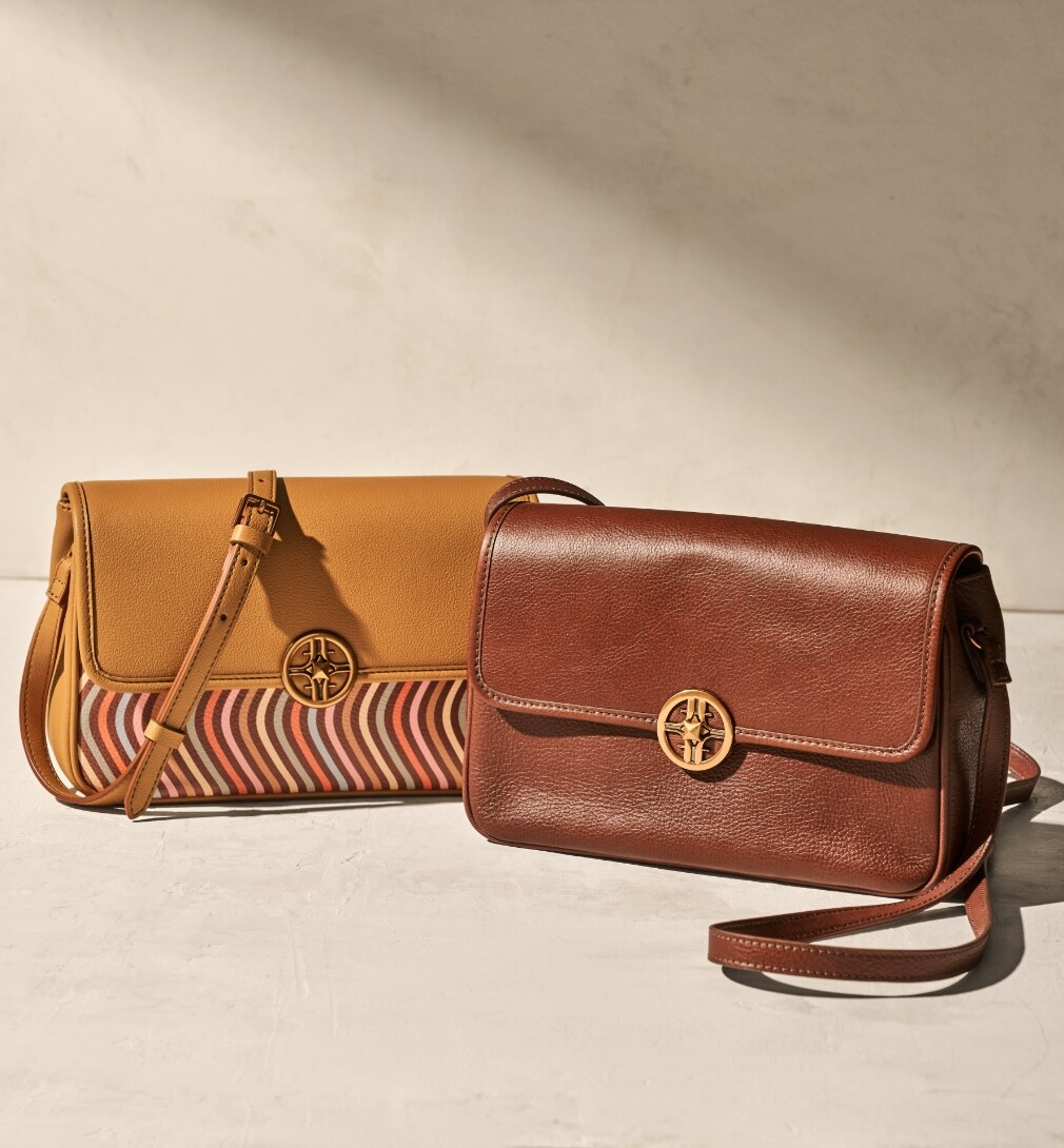 Two striped handbags and a striped wallet
