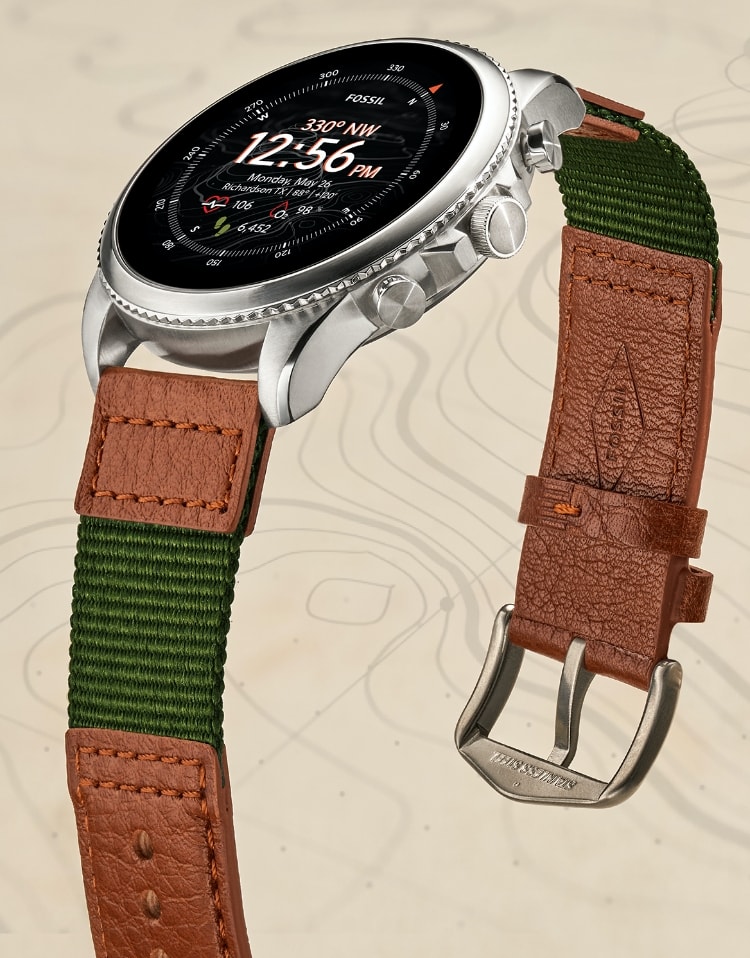 A Gen 6 Venture edition watch with a brown leather dial.