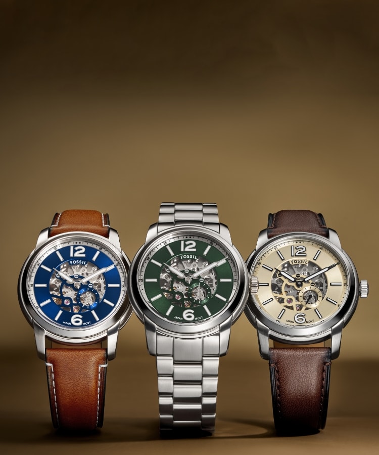 Fossil Orologio Automatico Uomo Heritage ME3262 - Cassa 43mm, Quadrante Scheletro Verde, Bracciale Acciaio Inox