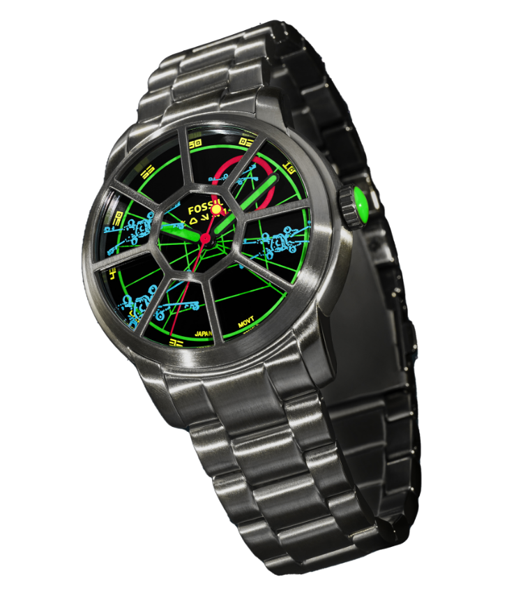 Eine Uhr TIE-Fighter vor einem Sternenhintergrund