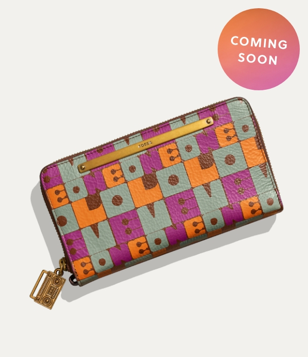 The printed Cedella Marley x Fossil wallet.