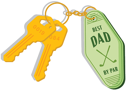 Sticker depicting a set of keys that state Best Dad By Par.