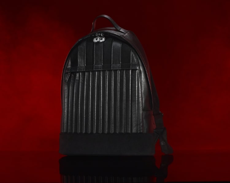 A black leather backpack inspired by Darth Vader