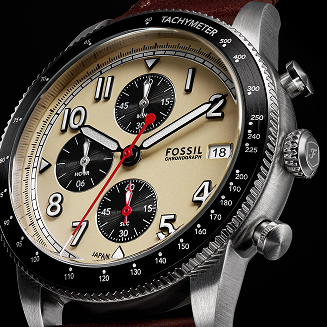 The Fossil Everett Automatic in a steel gray finish, highlighting the textured detail on the dial.