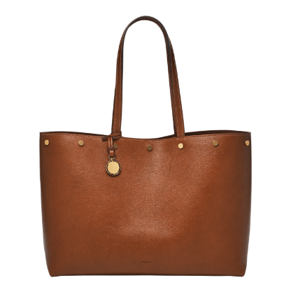 Brown leather tote bag.