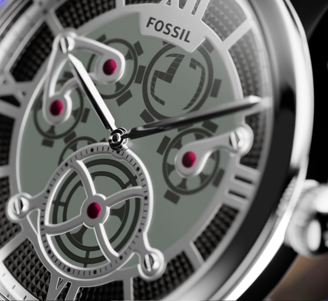 A detailed view of the digital Tourbillon-style gears.