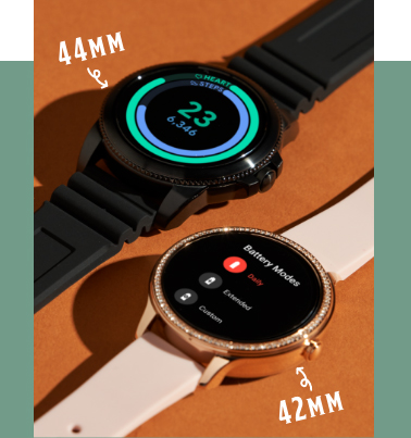 A 44 mm Gen 5E smartwatch and a 42 mm Gen 5E smartwatch.