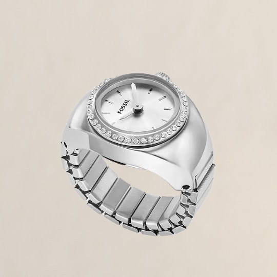 Silver-tone Watch Ring with glitz.