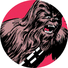 A comic book-style illustration of Chewbacca