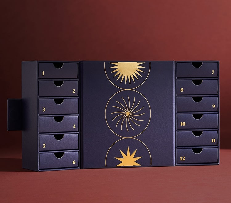 A GIF of the gift set featuring 12 drawers that open and close to reveal pieces of jewellery.