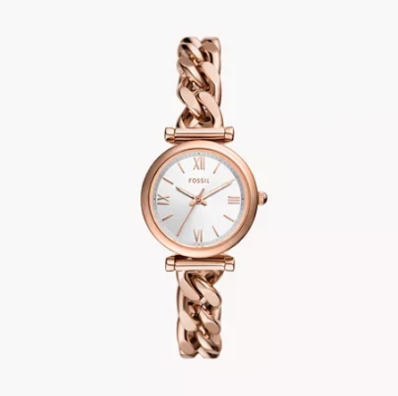 A women’s rose gold-tone stainless-steel watch