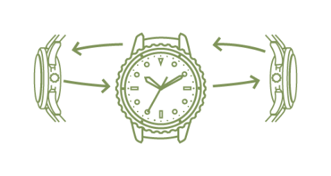 Graphic of three watches with recycling arrows