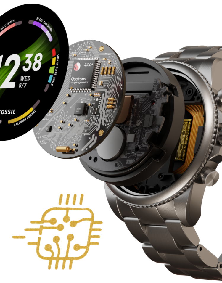 Uno smartwatch Gen 6 con il quadrante esploso per mostrare gli ingranaggi interni. Uno smartwatch Gen 6 con il quadrante esploso per mostrare gli ingranaggi interni.