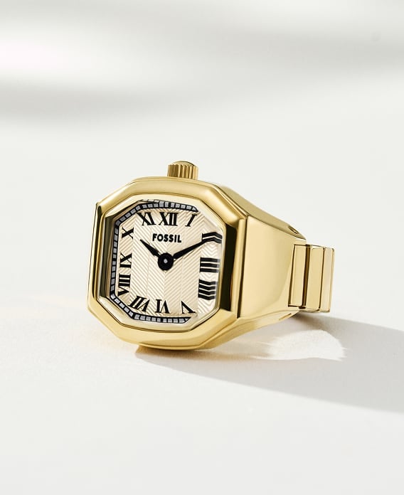Image of a gold-toned Fossil ring watch