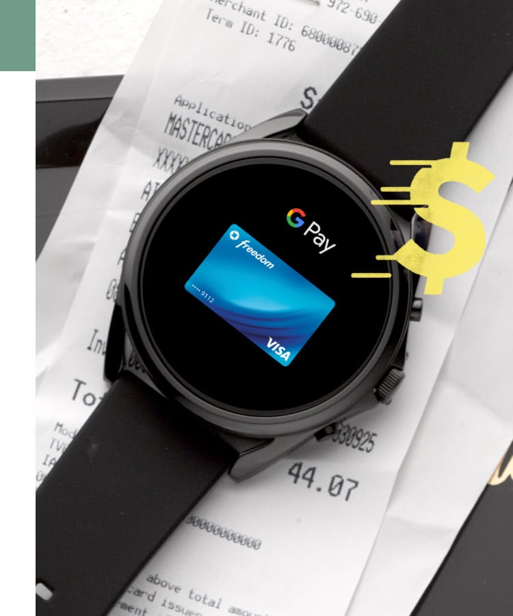 Une montre intelligente Gen 5 affichant Google Pay.
