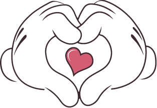 Le mani di Topolino formano un cuore attorno a un cuore rosso.