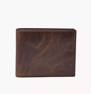 Un portafoglio in pelle marrone.