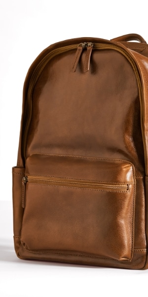 Men's brown leather Buckner backpack.