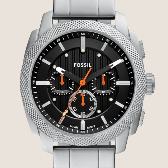 Silver-tone Machine chronograph.
