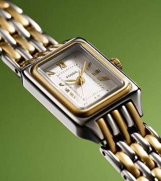 The Fossil Raquel Mini watch shown in a gold-tone finish.