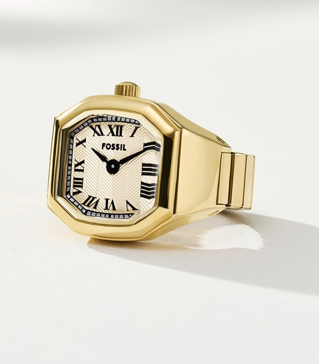 The Harlow watch ring shown in a gold-tone finish.