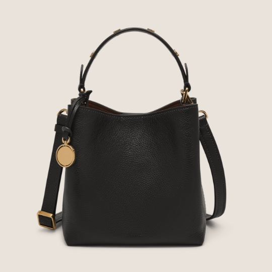 Small black leather Jessie Bucket bag.