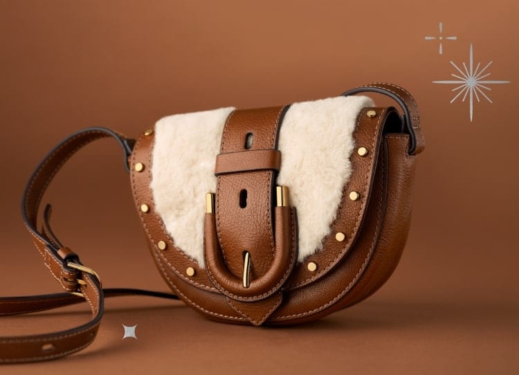 The Harwell Mini crossbody in leather and faux shearling. 