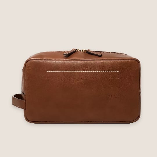 Men's brown leather dopp kit.