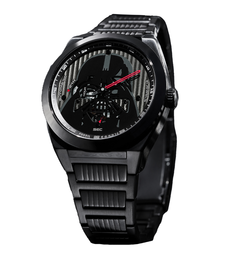 Eine Uhr Darth Vader vor einem Sternenhintergrund