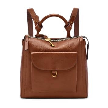 Women's brown leather backpack.