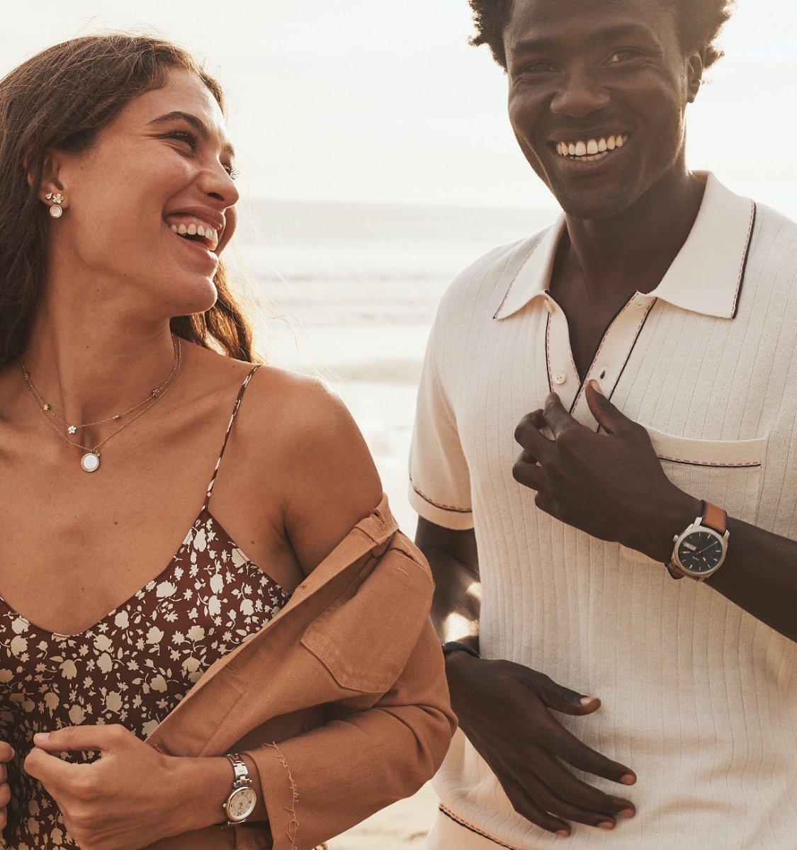 Woman and man with Fossil watches and accessories