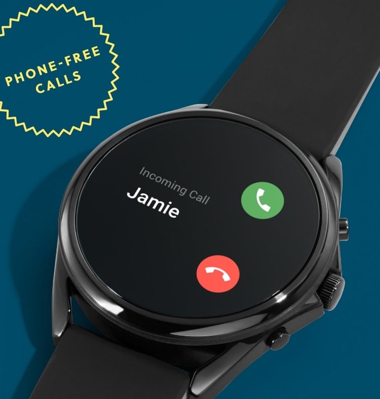 A Gen 5 LTE smartwatch with Incoming Call Jamie on the dial. 